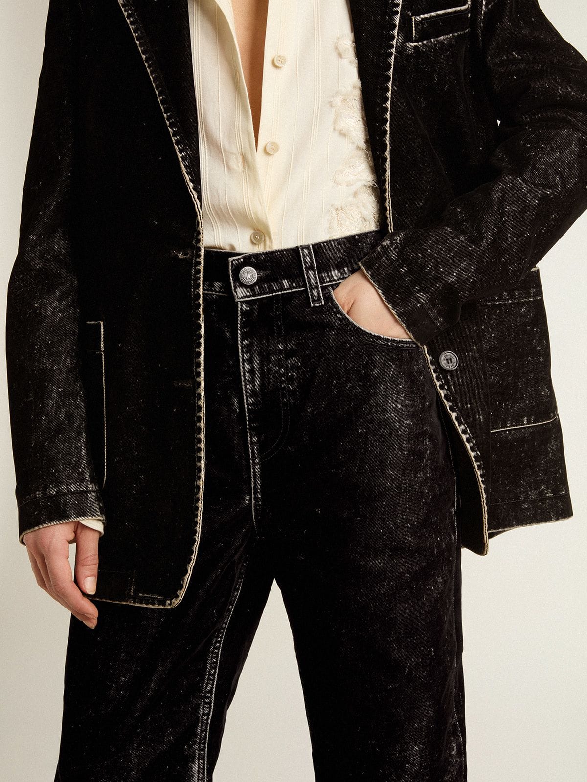 Golden Goose - Vaqueros de mujer negros con lavado efecto terciopelo  in 