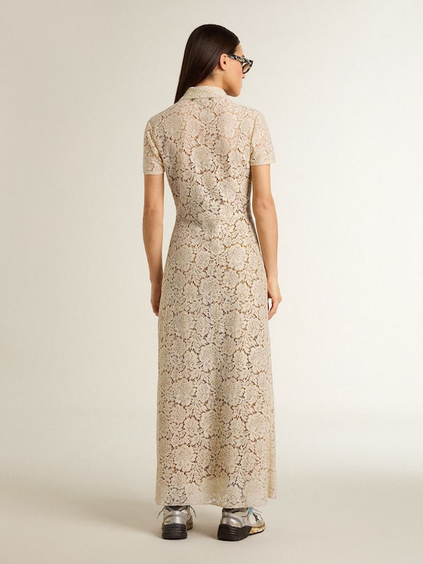 Golden Goose -  Women's midi dress in cream-colored see-through lace in 