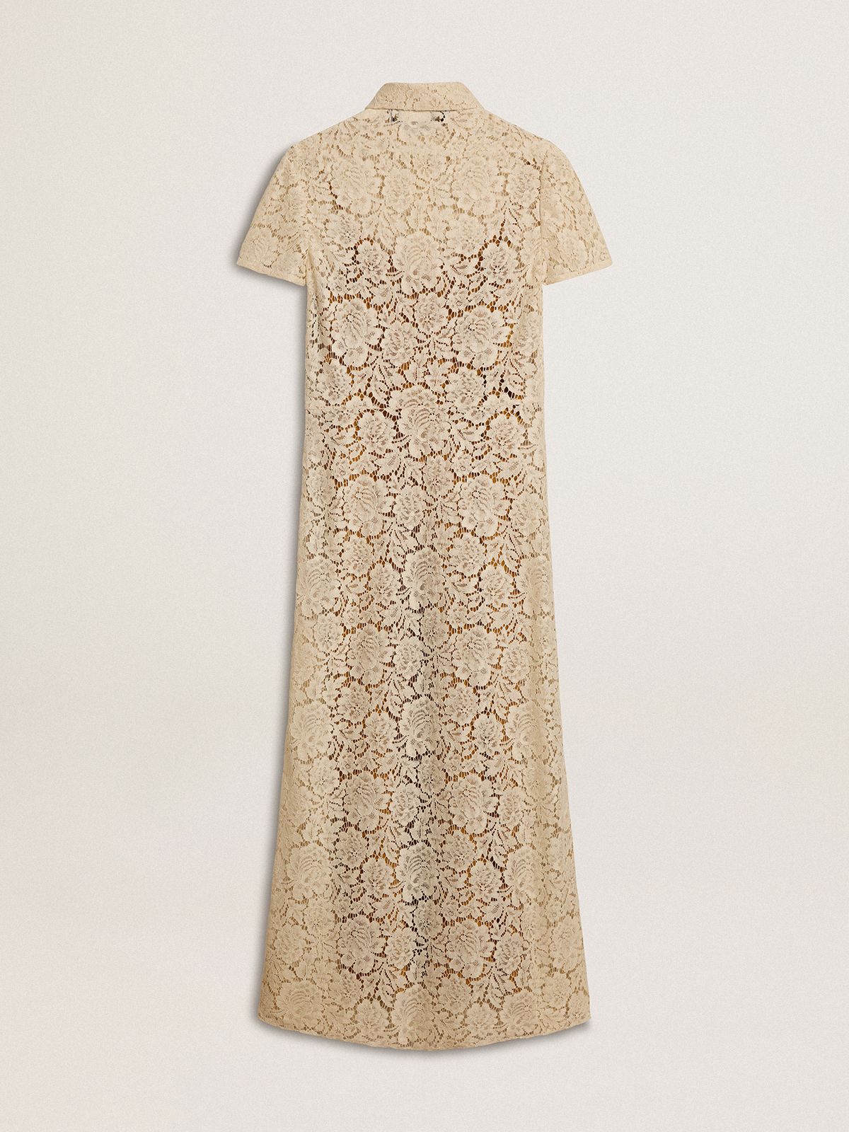 Women's midi dress in cream-colored see-through lace Women's midi dress in cream-colored see-through lace