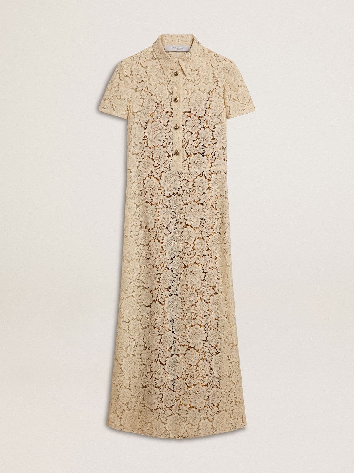 Golden Goose -  Robe midi pour femme en dentelle ajourée couleur crème in 