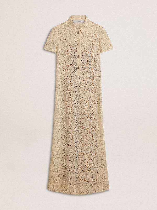 Golden Goose -  Women's midi dress in cream-colored see-through lace in 