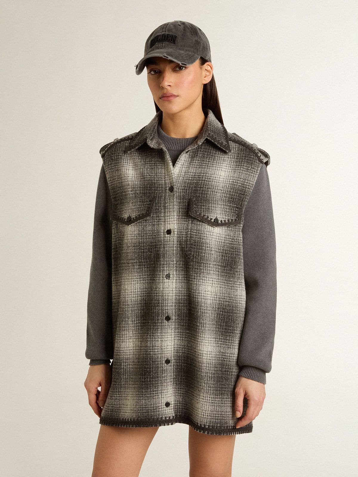 Golden Goose - Robe chemisier pour femme en laine mélangée gris foncé in 