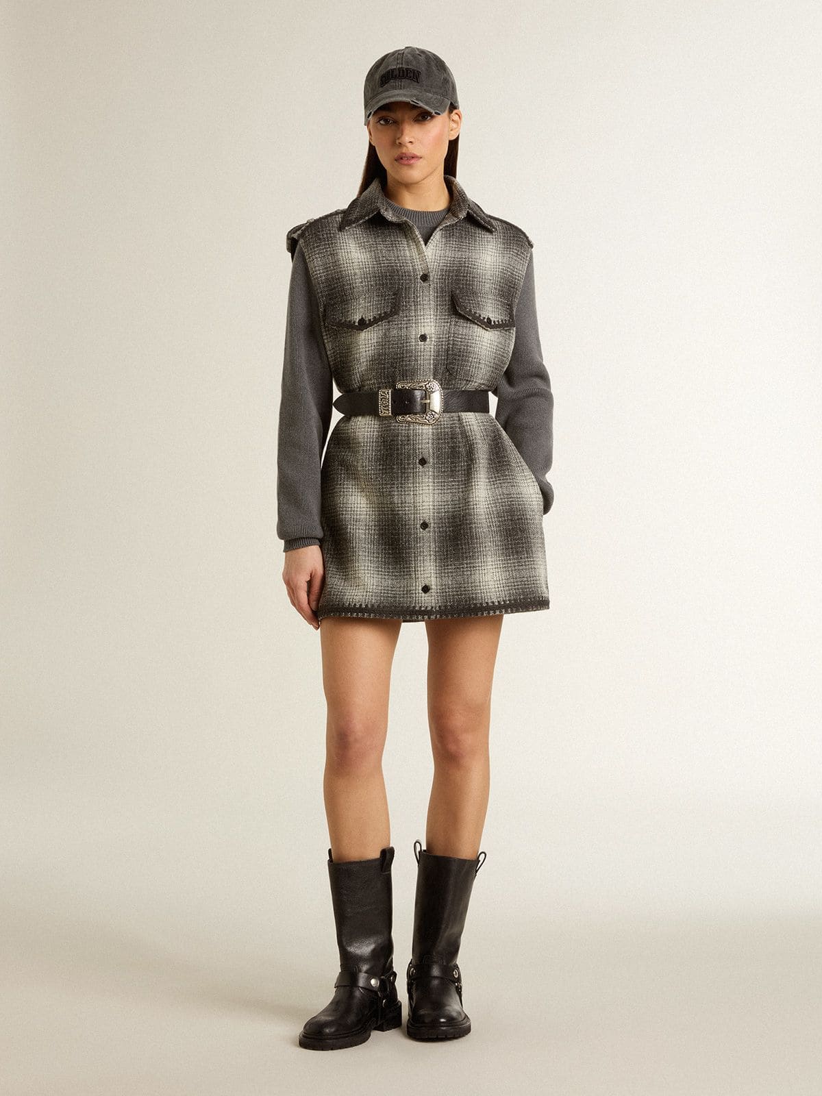 Golden Goose - Robe chemisier pour femme en laine mélangée gris foncé in 