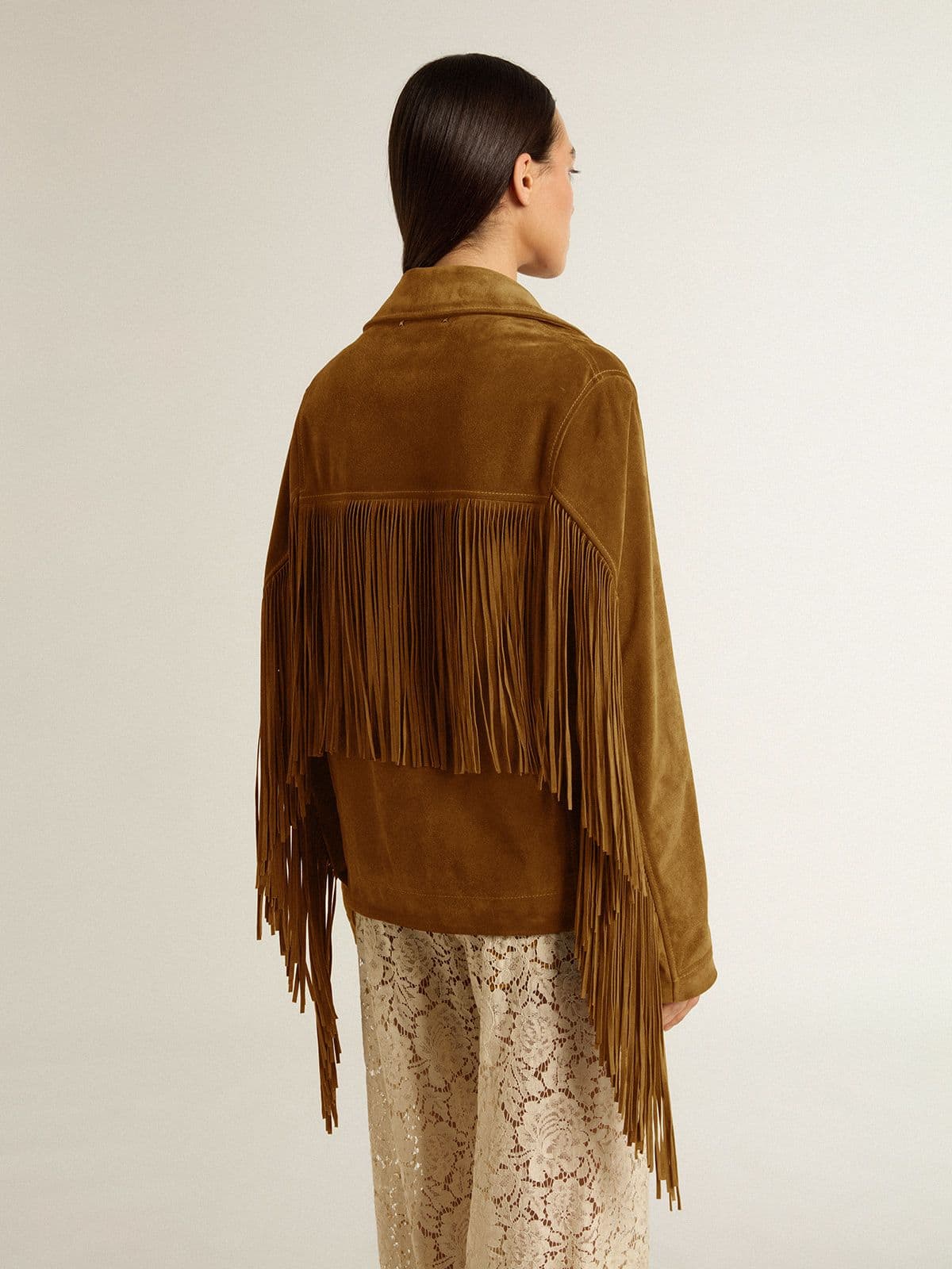Golden Goose - Chaqueta de mujer de ante color tabaco con flecos in 