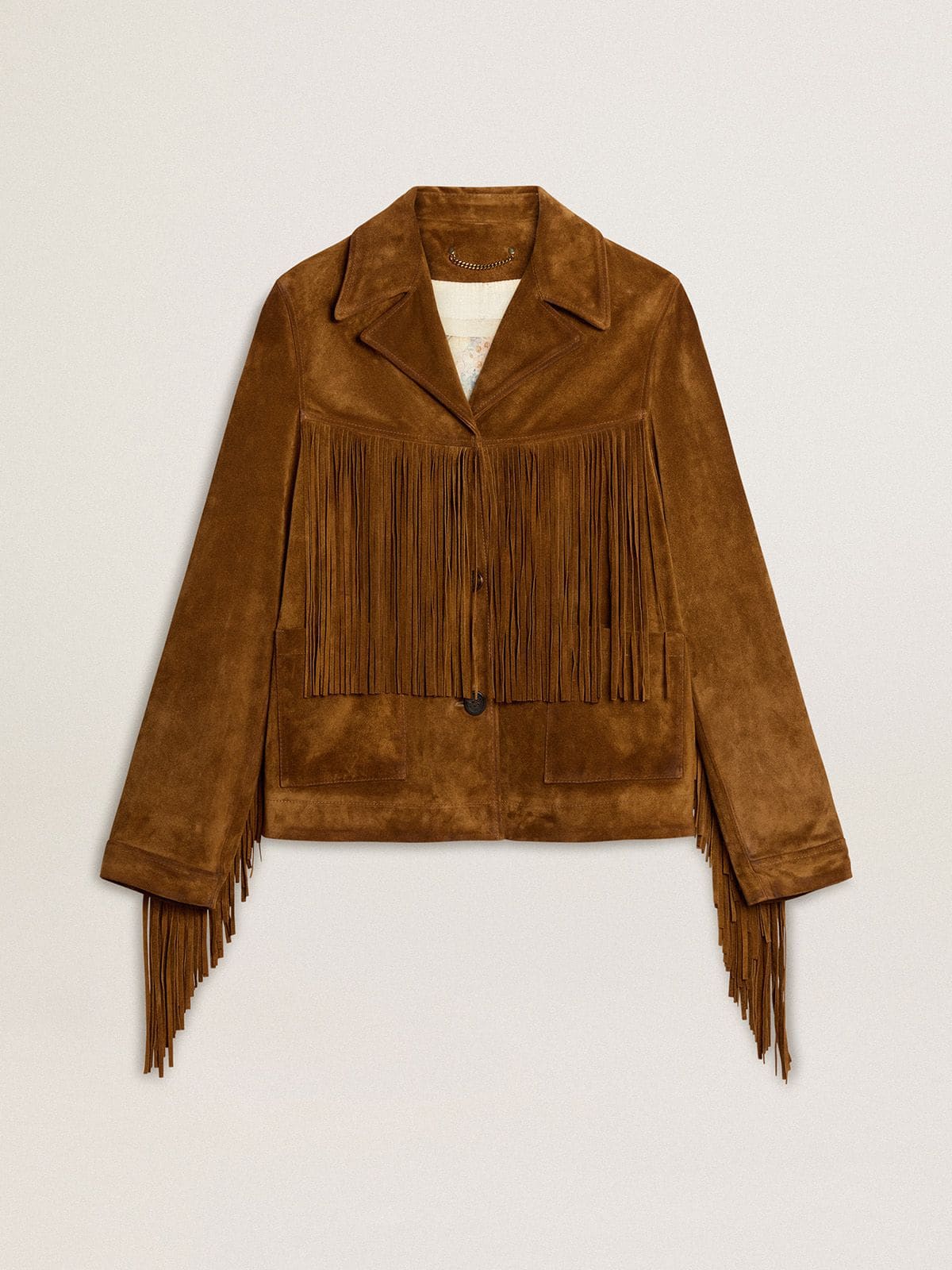 Golden Goose - Chaqueta de mujer de ante color tabaco con flecos in 