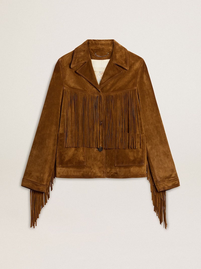 Women’s tobacco-colored suede jacket women with fringes