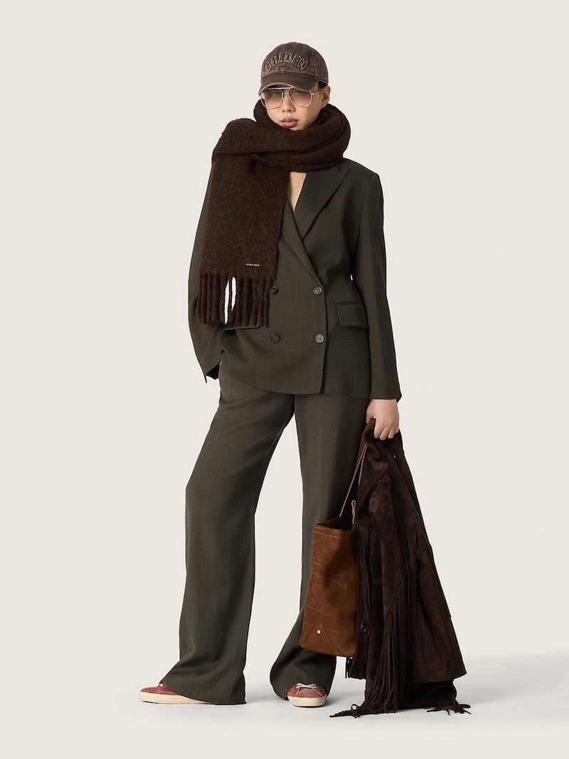 Golden Goose - Chaqueta de mujer de piel marr&oacute;n encerada con flecos in 