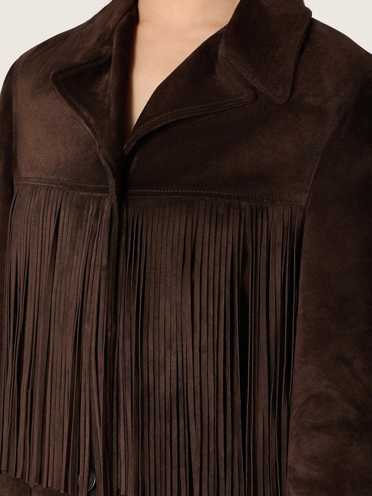 Golden Goose - Braune Damenjacke aus gewachstem Leder mit Fransen in 