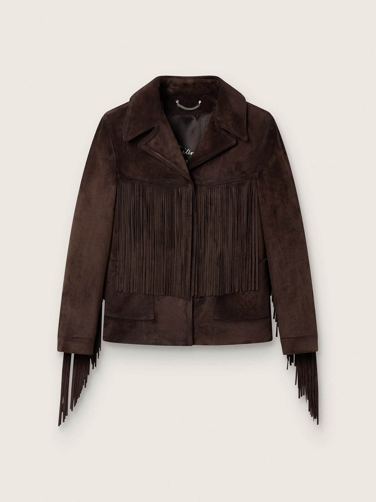 Golden Goose - Braune Damenjacke aus gewachstem Leder mit Fransen in 