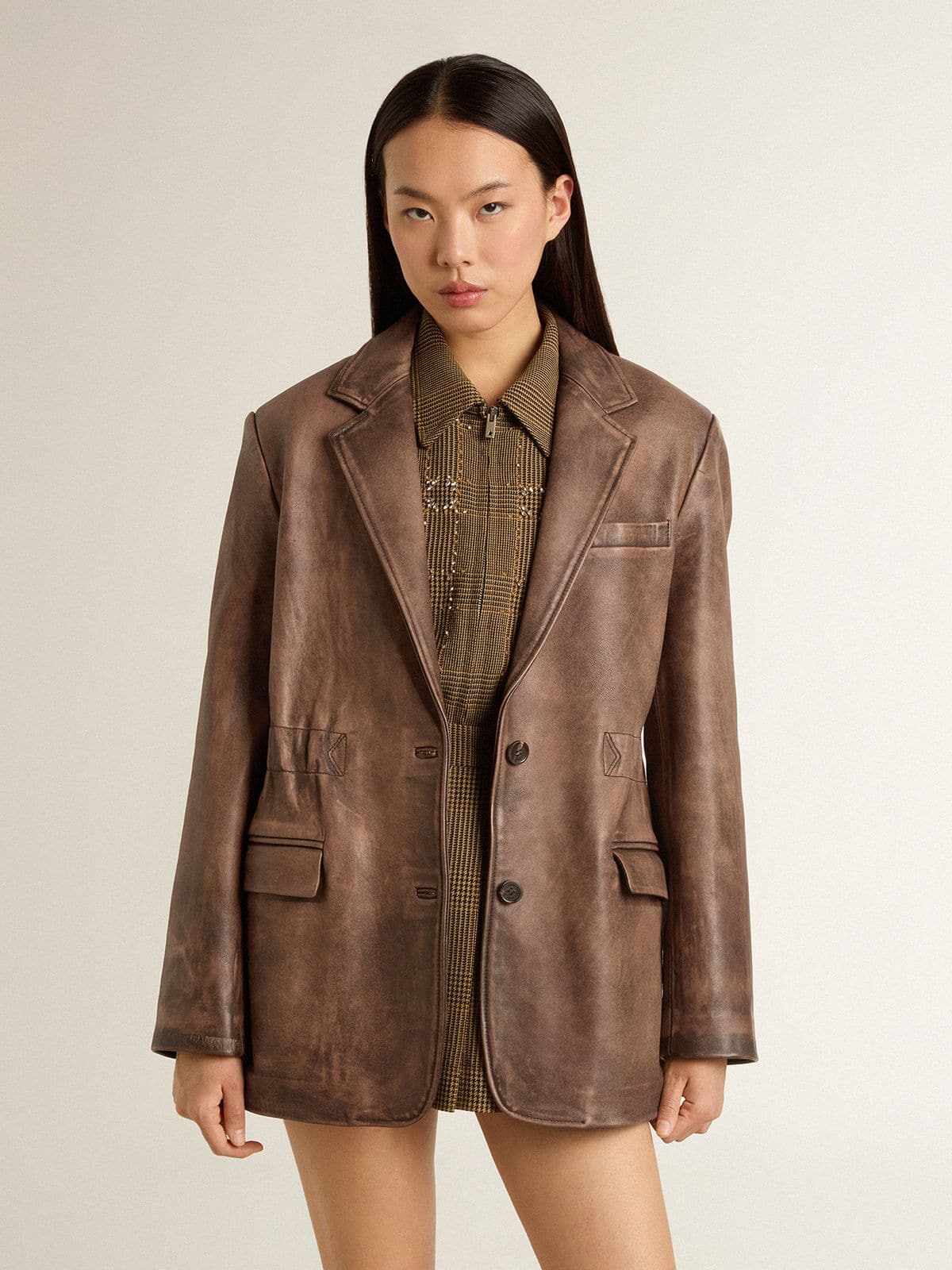 Golden Goose - Giacca in pelle marrone da donna  in 