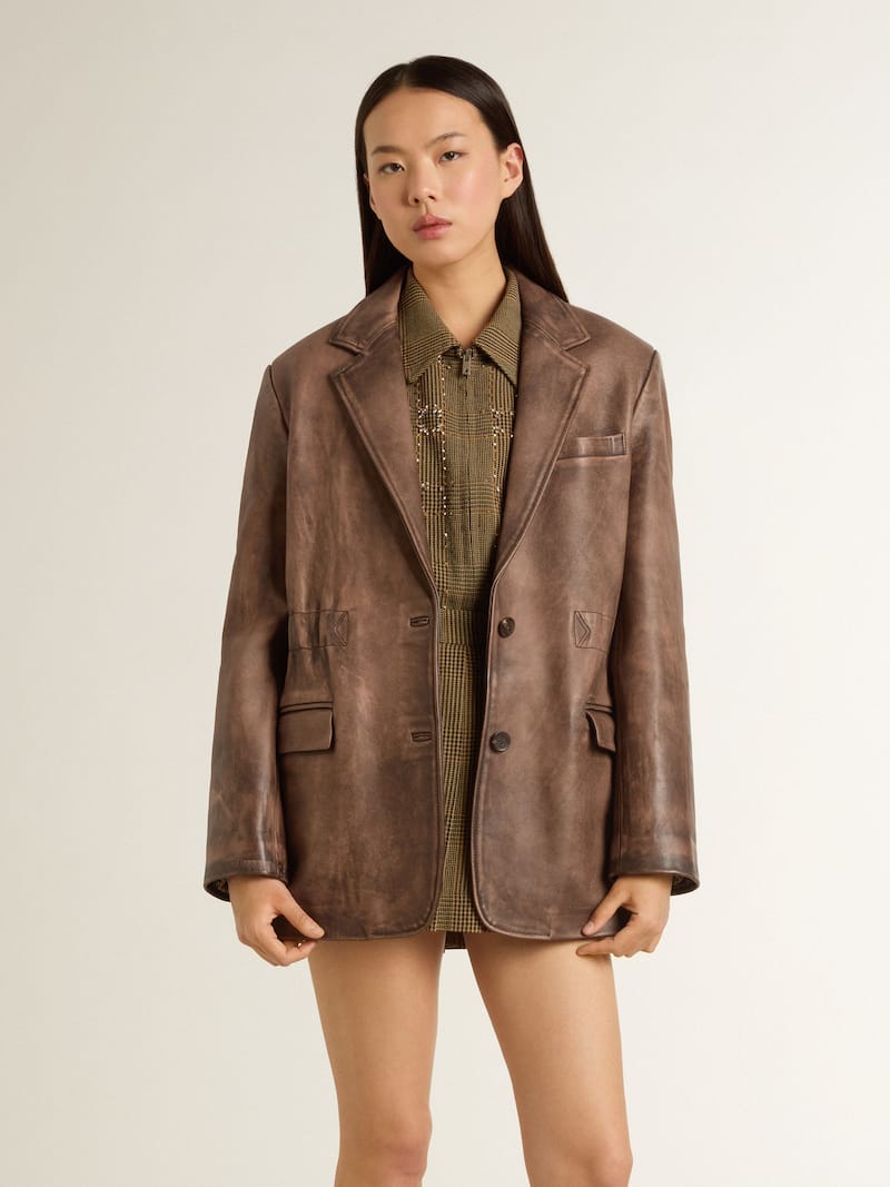 Veste en cuir marron pour femme