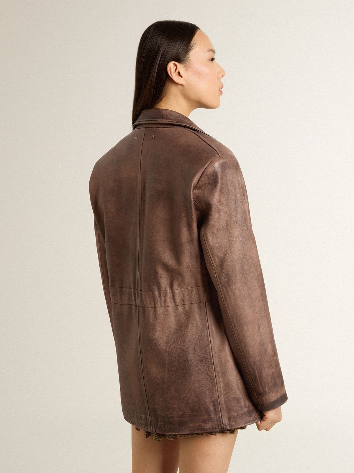 Golden Goose - Giacca in pelle marrone da donna  in 