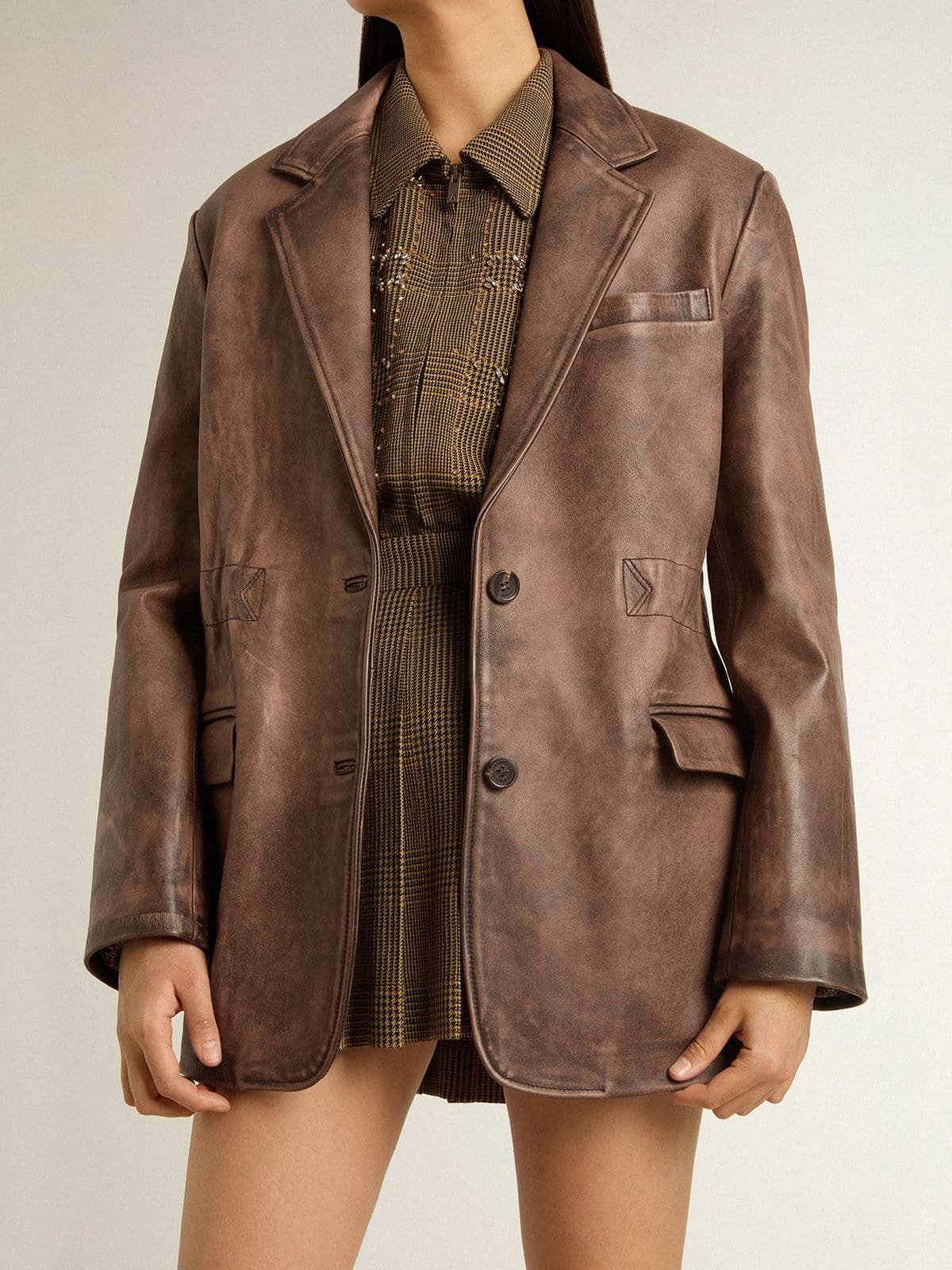 Golden Goose - Giacca in pelle marrone da donna  in 