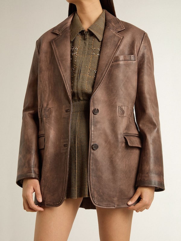 Golden Goose - Women's brown leather jacket in 