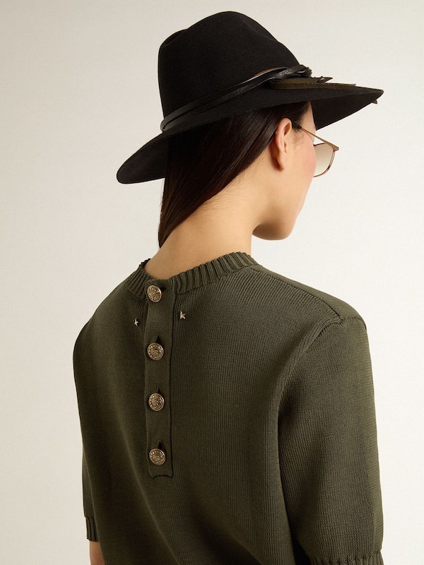 Golden Goose - Women's short-sleeved sweater in military-green cotton in 