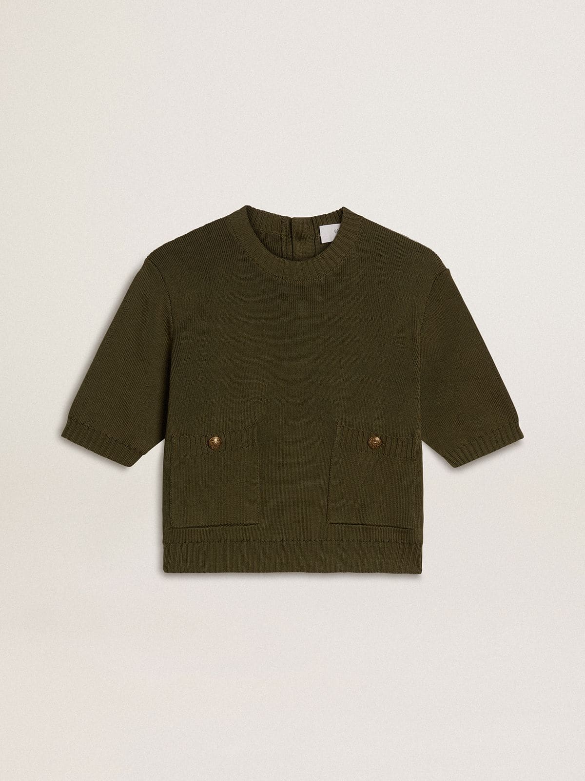 Golden Goose - Maglia a maniche corte da donna in cotone color verde militare in 
