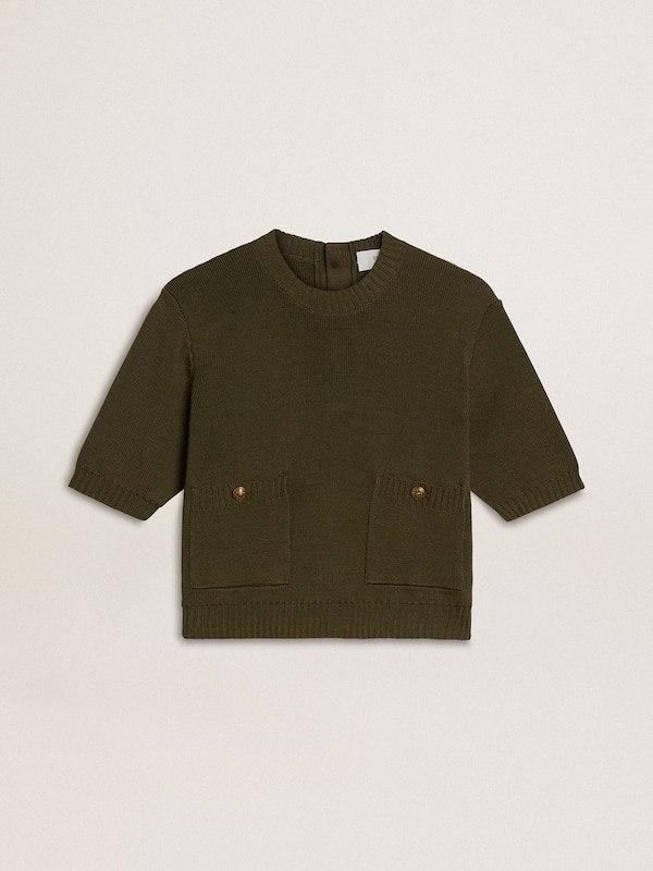 Golden Goose - Women's short-sleeved sweater in military-green cotton in 