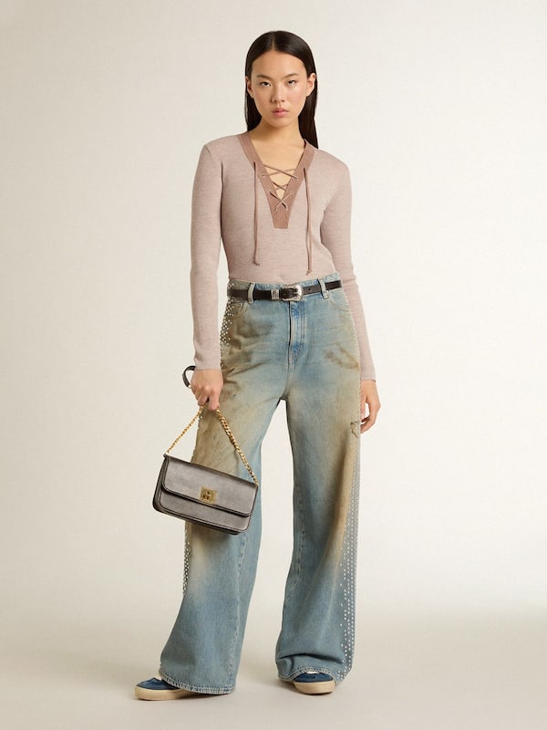 Golden Goose - Beige wool sweater with leather details in 