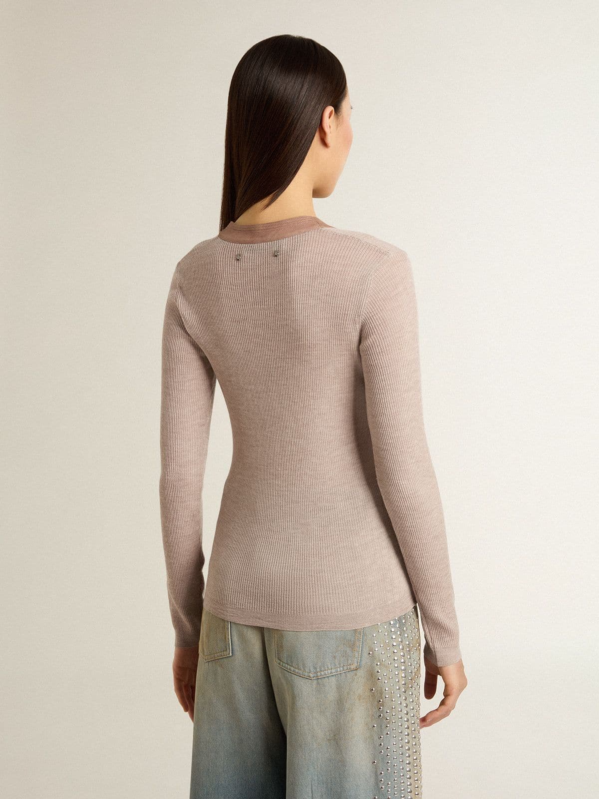 Golden Goose - Pull en laine beige avec détails en cuir in 