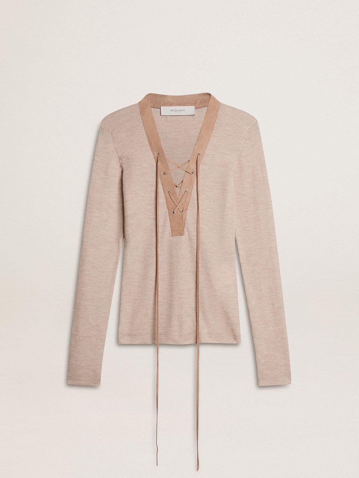 Golden Goose - Pull en laine beige avec détails en cuir in 