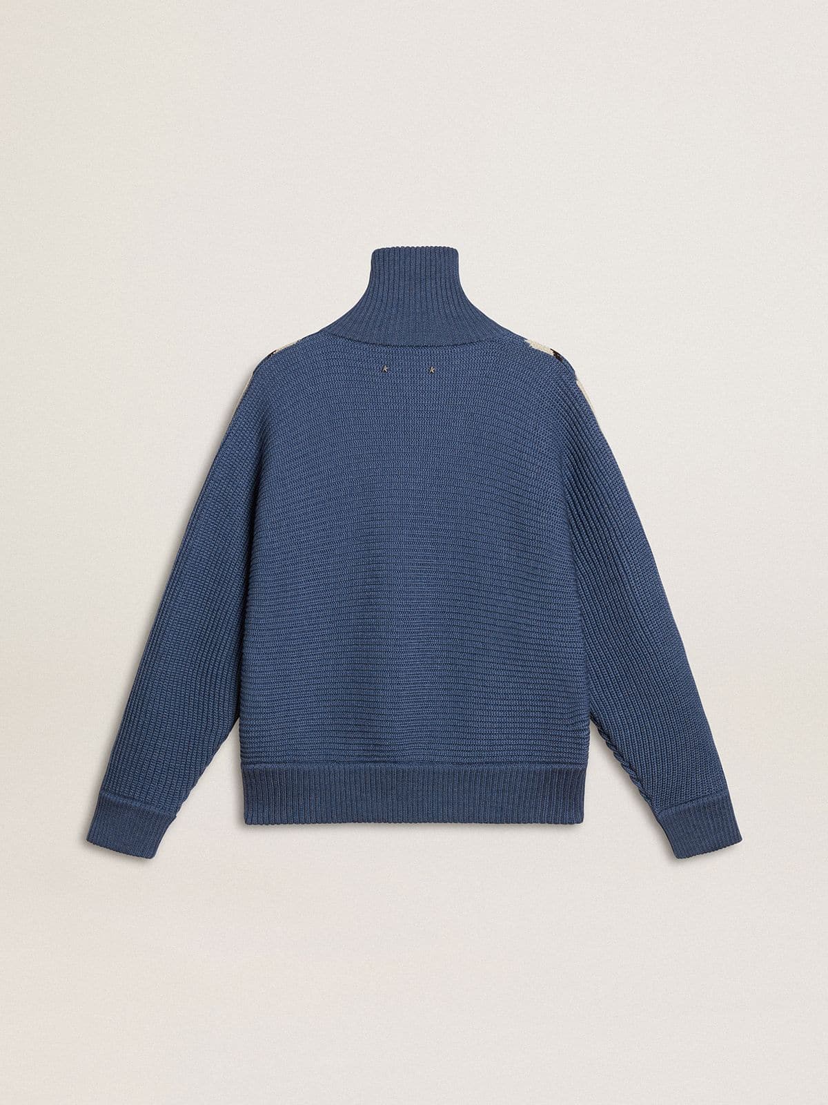 Golden Goose - Maglione in lana jacquard da donna azzurro con motivo color panna in 