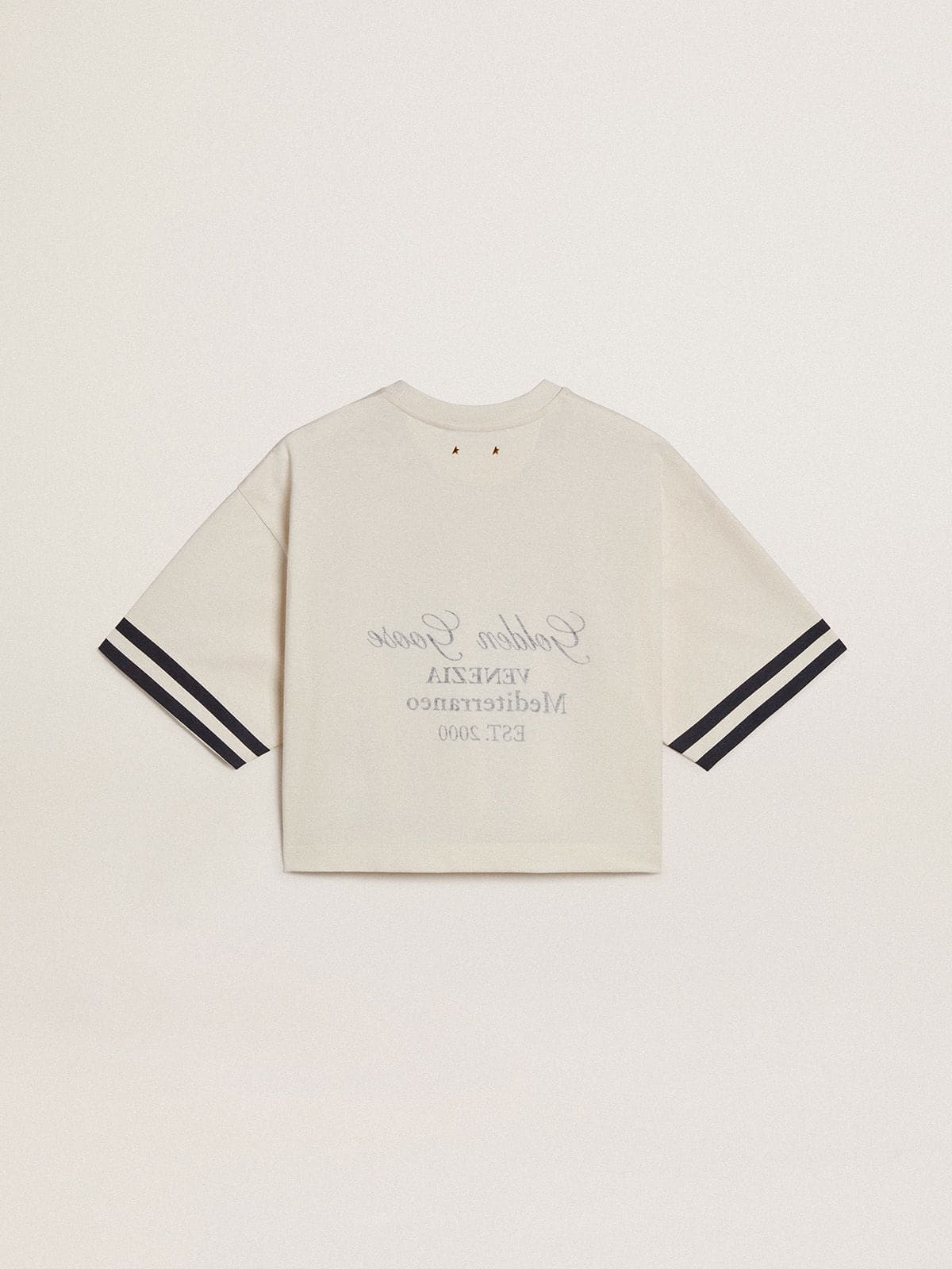 Golden Goose - 饰有刺绣和 Venezia Mediterraneo 印花的女式白色针织短款超宽松 T恤 in 