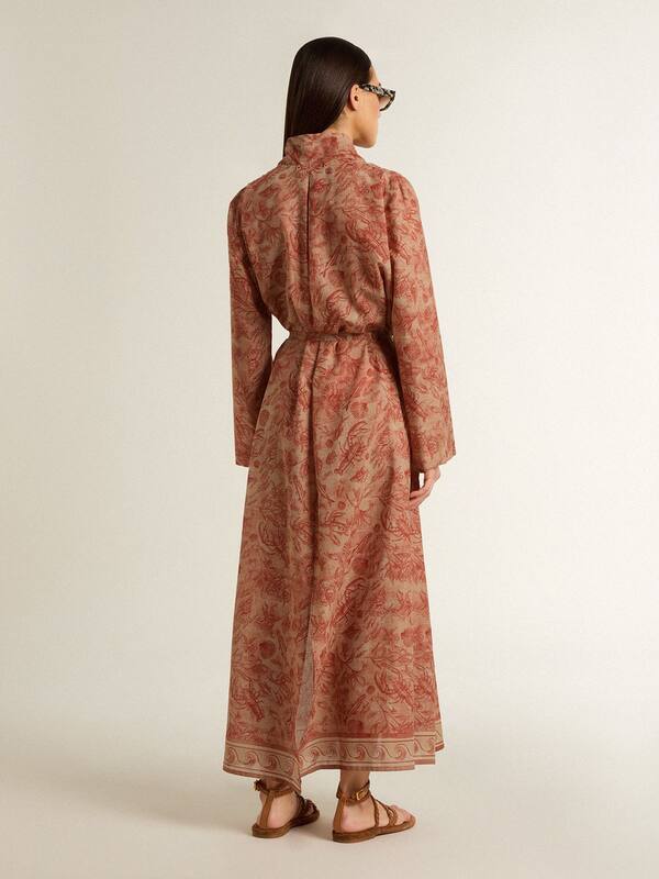 Golden Goose - Women's kaftan in cotton voile with all-over brick-red marine print in 