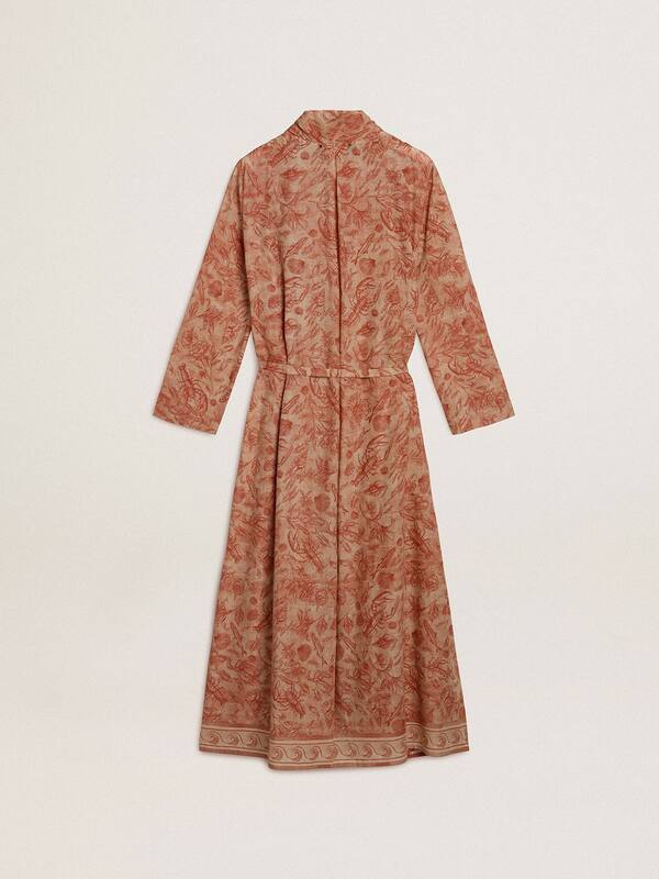 Golden Goose - Women's kaftan in cotton voile with all-over brick-red marine print in 