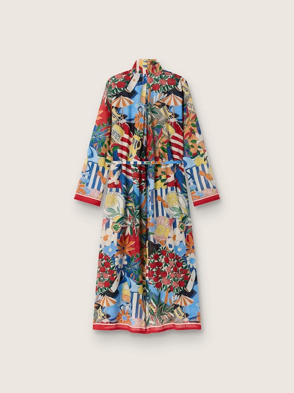Golden Goose - Robe caftan femme en voile de coton &eacute;cru avec imprim&eacute; multicolore in 