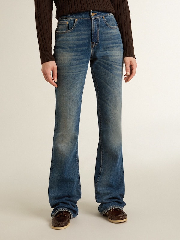 Golden Goose - Women's bootcut jeans with a vintage wash and metallic details in 