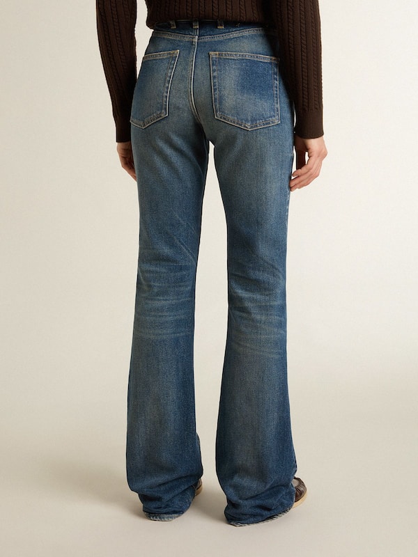 Golden Goose - Women's bootcut jeans with a vintage wash and metallic details in 
