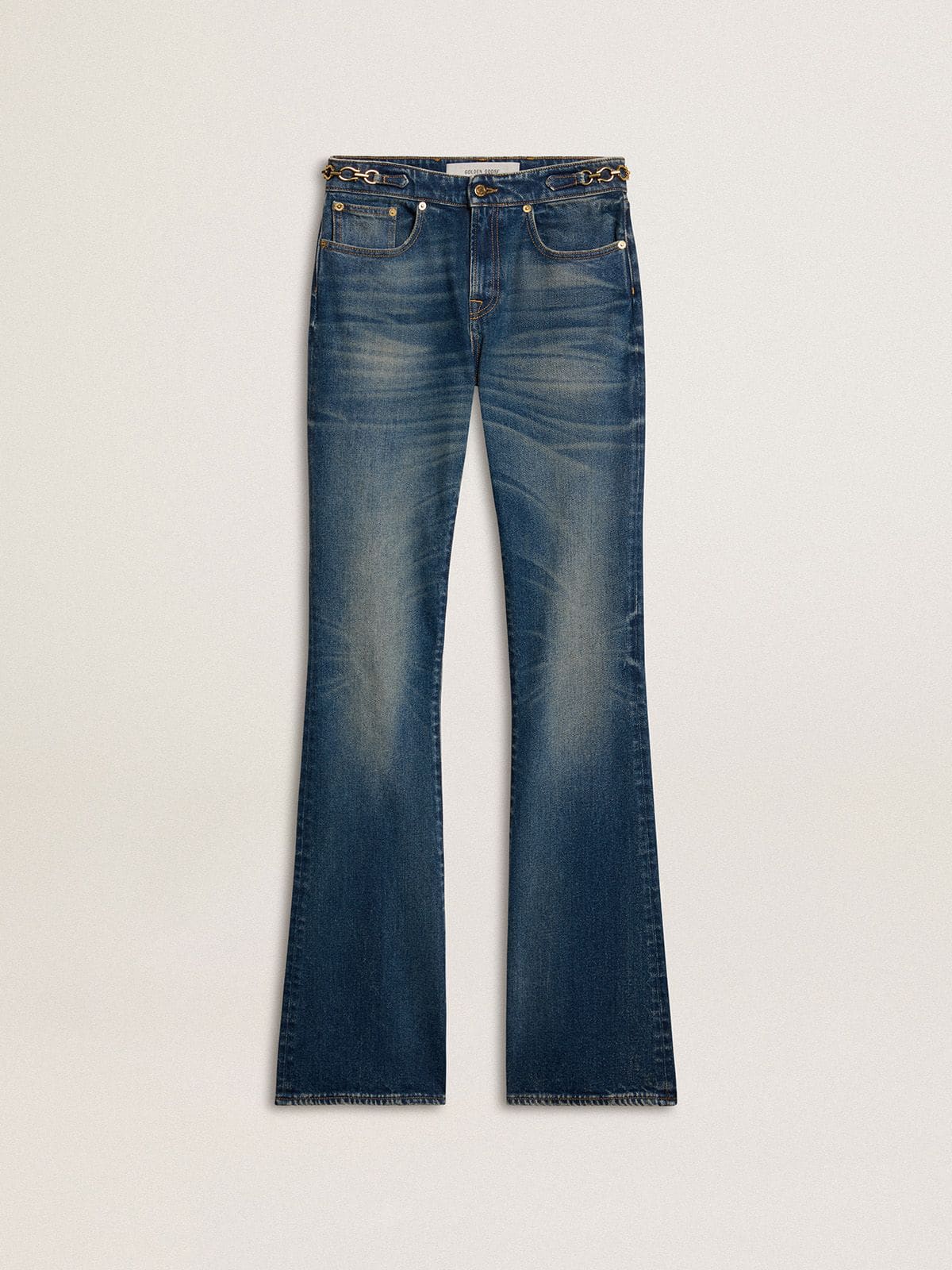Golden Goose - Jeans bootcut da donna dal lavaggio vintage e dettagli metallici in 