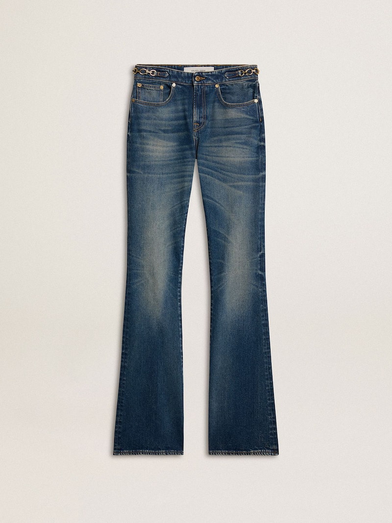 Jean bootcut pour femme au délavage vintage avec détails en métal