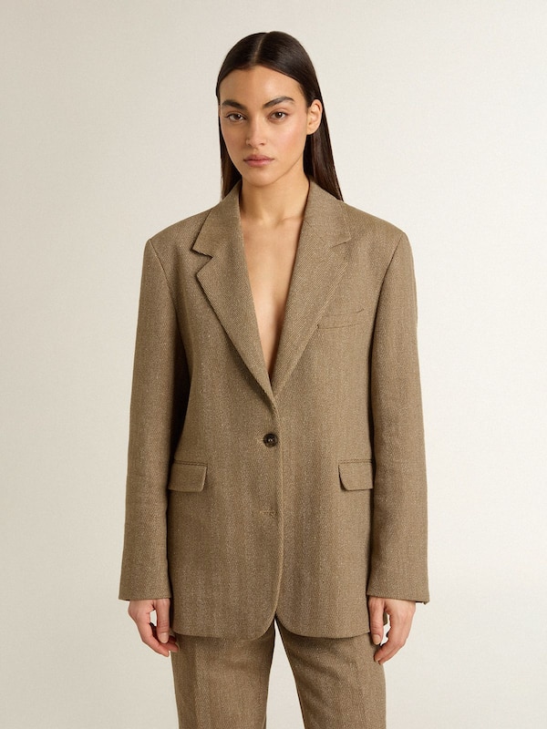 Golden Goose - Women's single-breasted blazer in sand-colored herringbone in 