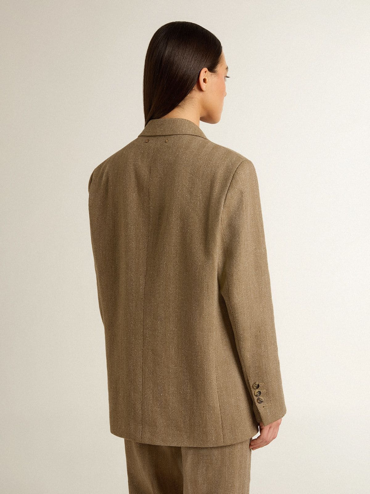 Golden Goose - Women's single-breasted blazer in sand-colored herringbone in 