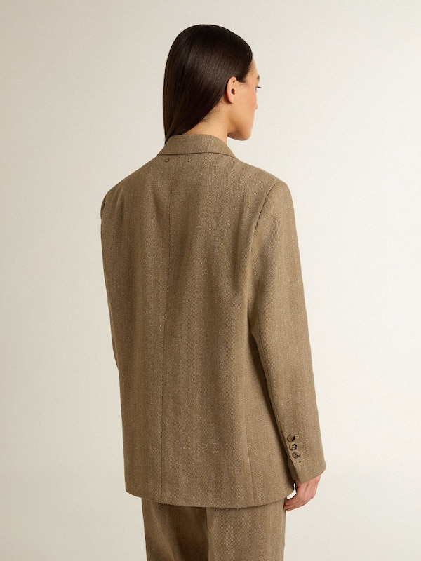 Golden Goose - Women's single-breasted blazer in sand-colored herringbone in 