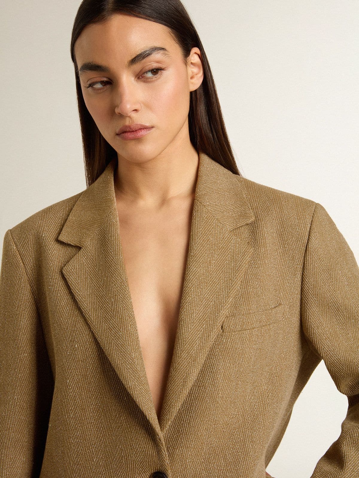 Golden Goose - Women's single-breasted blazer in sand-colored herringbone in 
