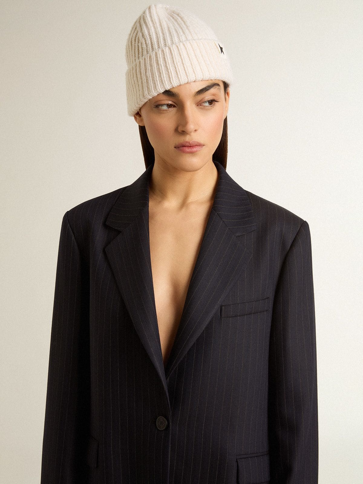 Golden Goose - Blazer de cierre recto de mujer en lana color azul noche in 