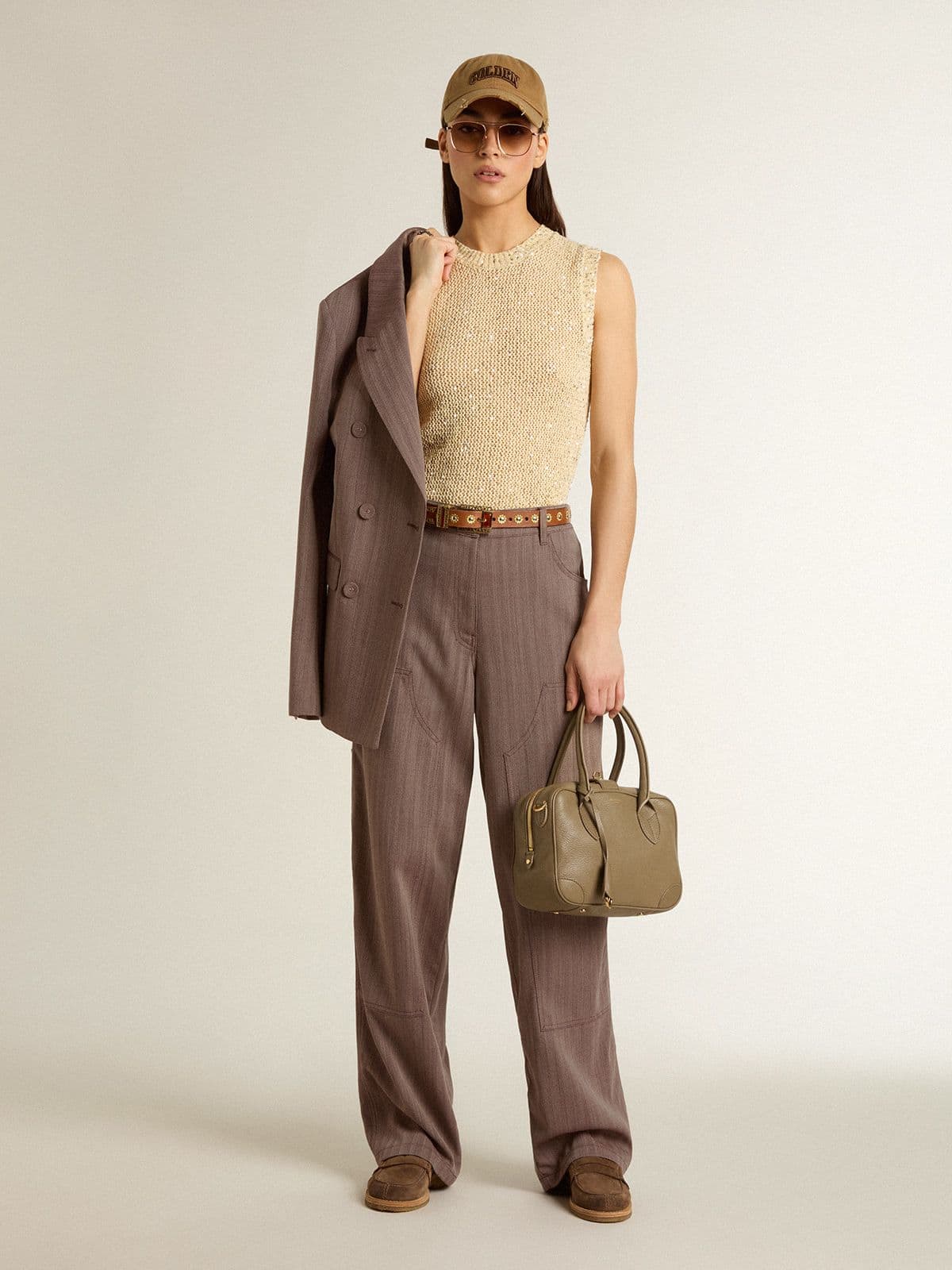 Golden Goose - Women’s wool blend pants in light brown micro chevron in 