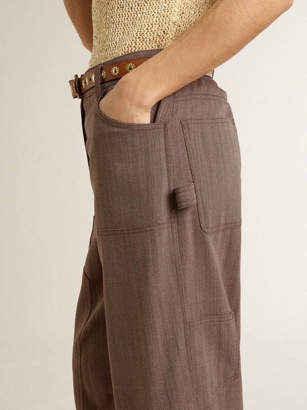 Golden Goose - Women’s wool blend pants in light brown micro chevron in 