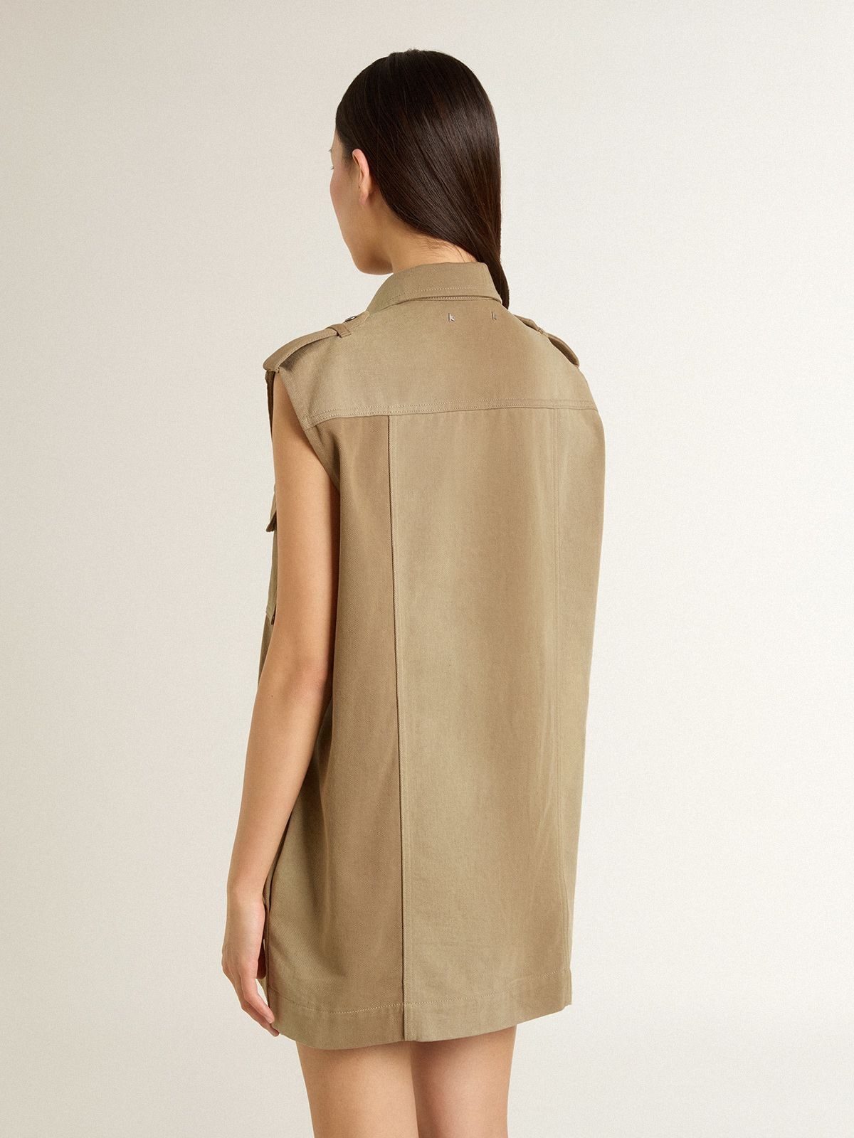 Golden Goose - Women's shirt dress in sand-colored denim with military details in 