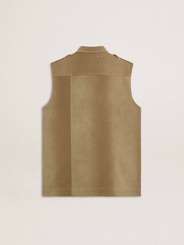 Golden Goose - Women's shirt dress in sand-colored denim with military details in 