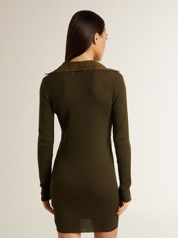 Golden Goose - Military green wool mini dress with leather details in 