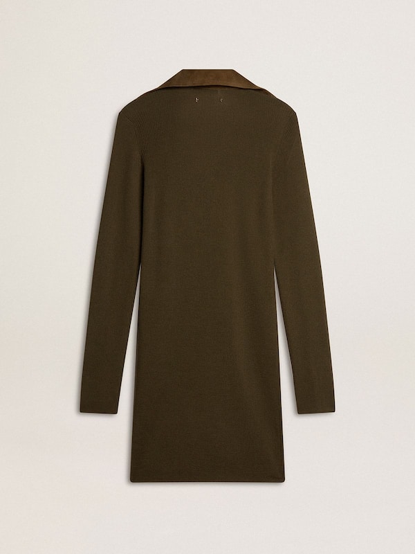 Golden Goose - Military green wool mini dress with leather details in 