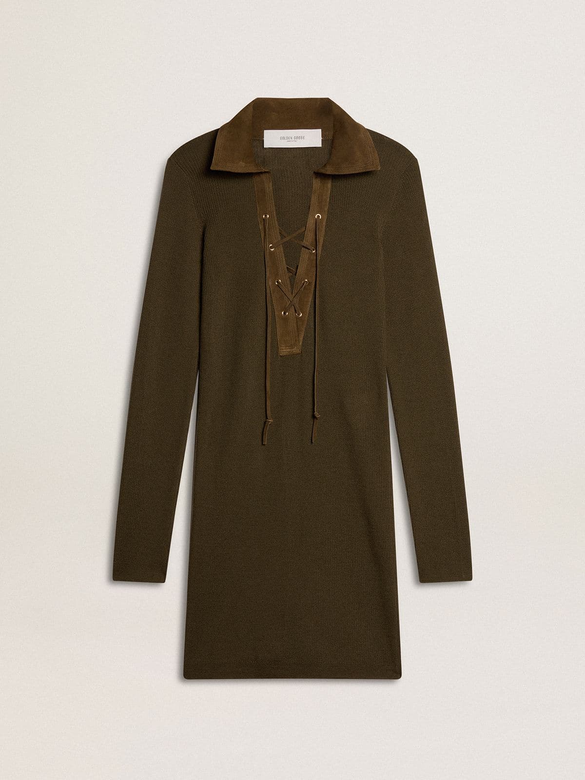 Golden Goose - Mini-robe en laine vert militaire avec détails en cuir in 