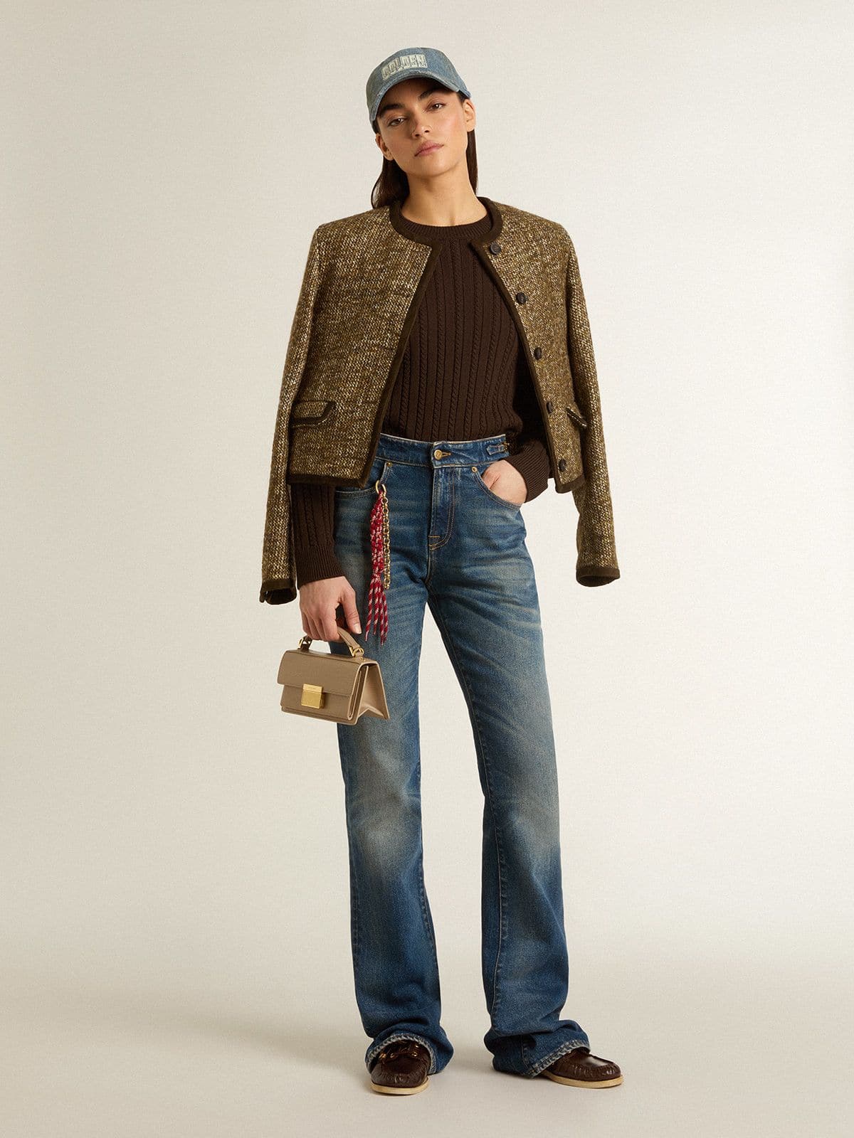 ジャケット GOLDEN  Women Jackets GWP02467 P002110 90108 BROWN Women's crew-neck sweater in wool blend with gold buttons