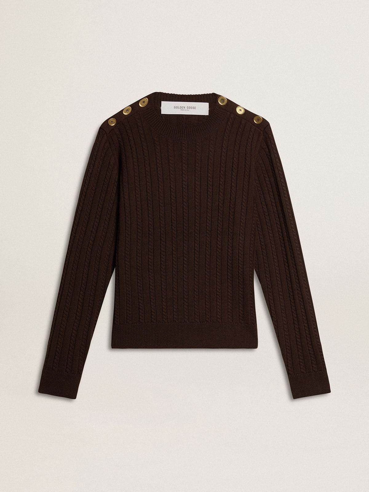 ジャケット GOLDEN  Women Jackets GWP02467 P002110 90108 BROWN Women's crew-neck sweater in wool blend with gold buttons