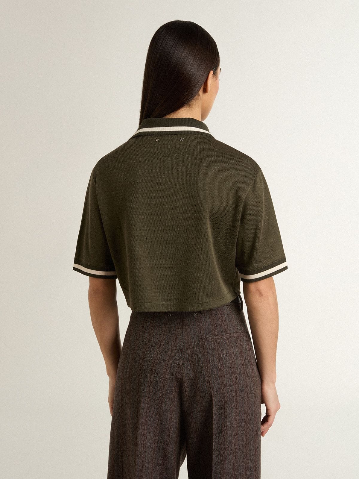 Golden Goose - Women's cropped polo in military-green jersey with embroidery in 