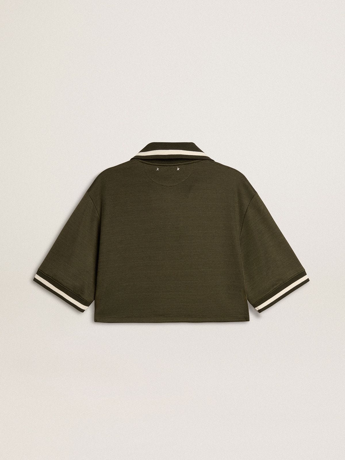 Golden Goose - Women's cropped polo in military-green jersey with embroidery in 