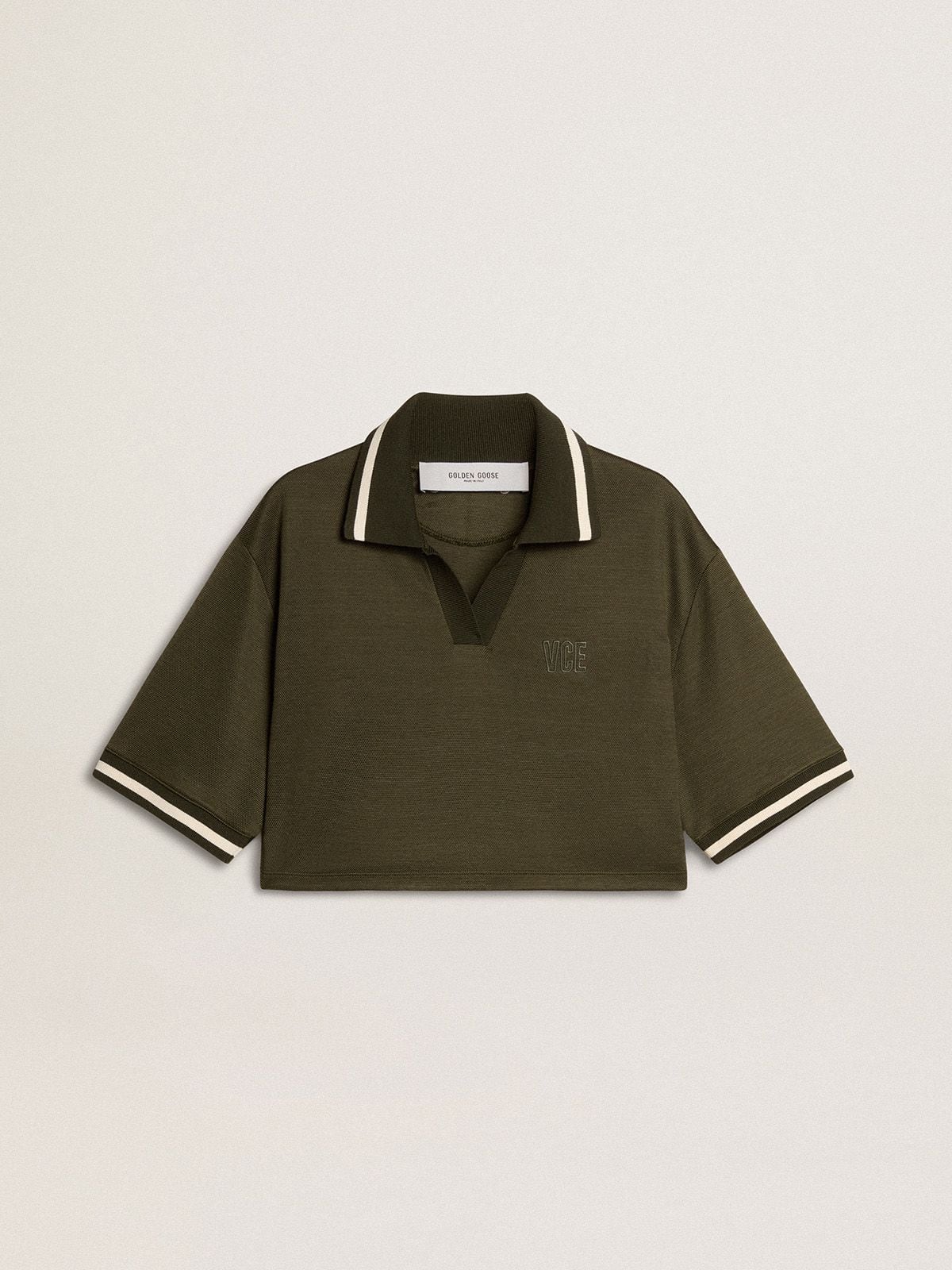 Golden Goose - Women's cropped polo in military-green jersey with embroidery in 